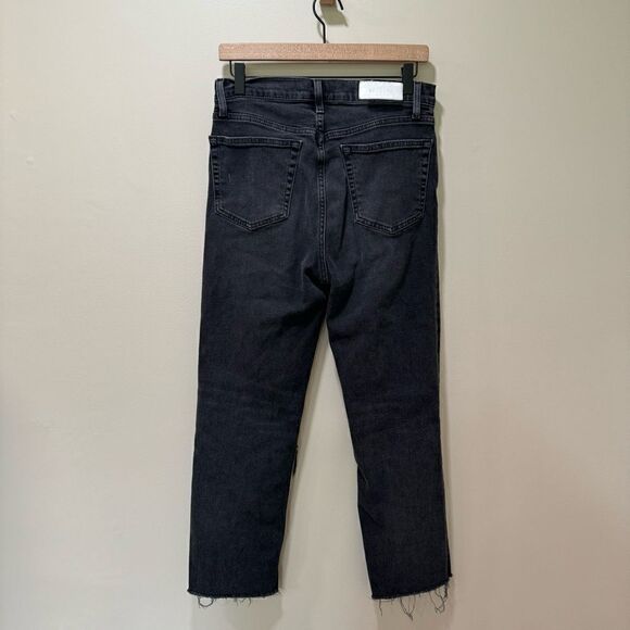 Re/done Distressed Straight Leg Black Raw Hem Jeans sz 29 - Picture 7 of 8